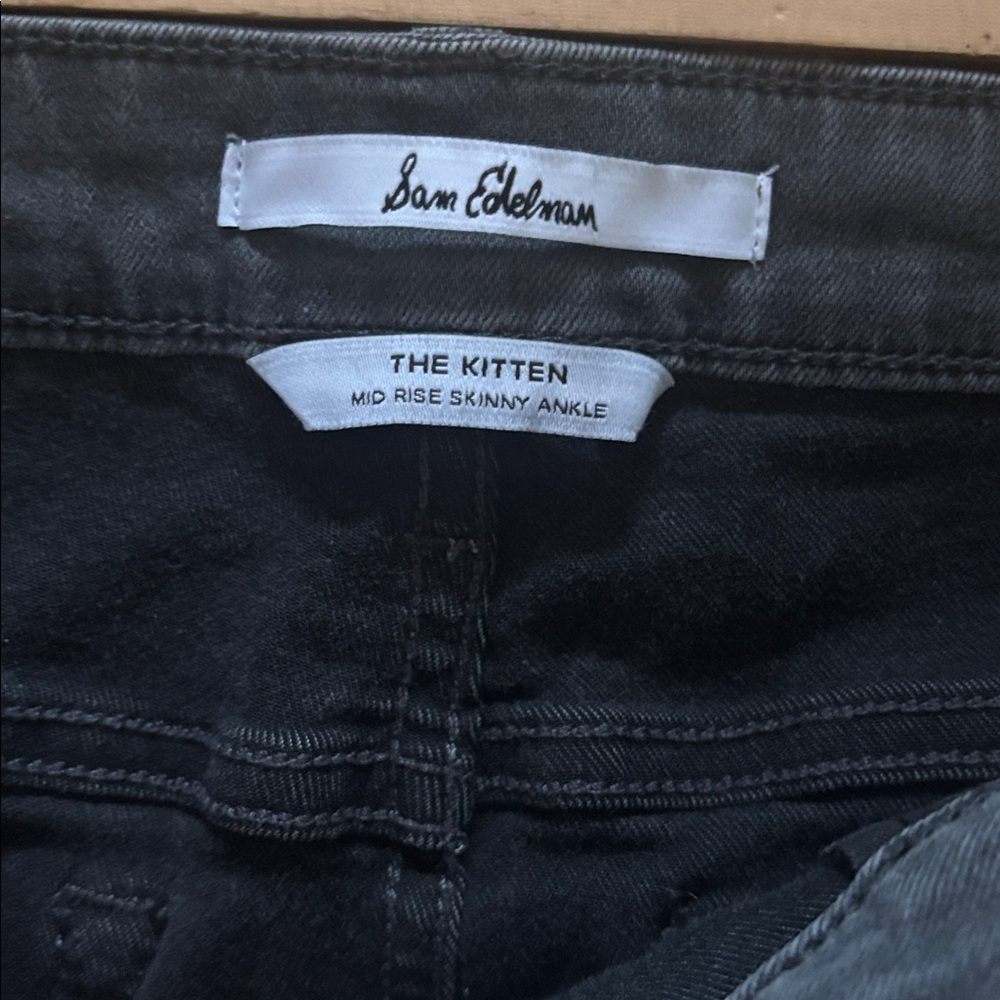 Sam Edelman ‘The Kitten’ Mid-Rise Skinny Ankle Jean - Black Frayed Sz 33 - Picture 3 of 9
